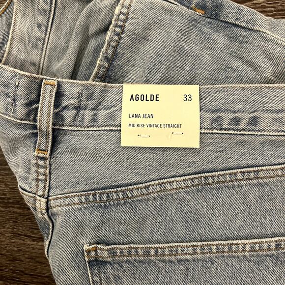 NWT AGOLDE Lana Mid Rise Vintage Straight Jeans Riptide Size 33 Light Blue Denim - Picture 10 of 16